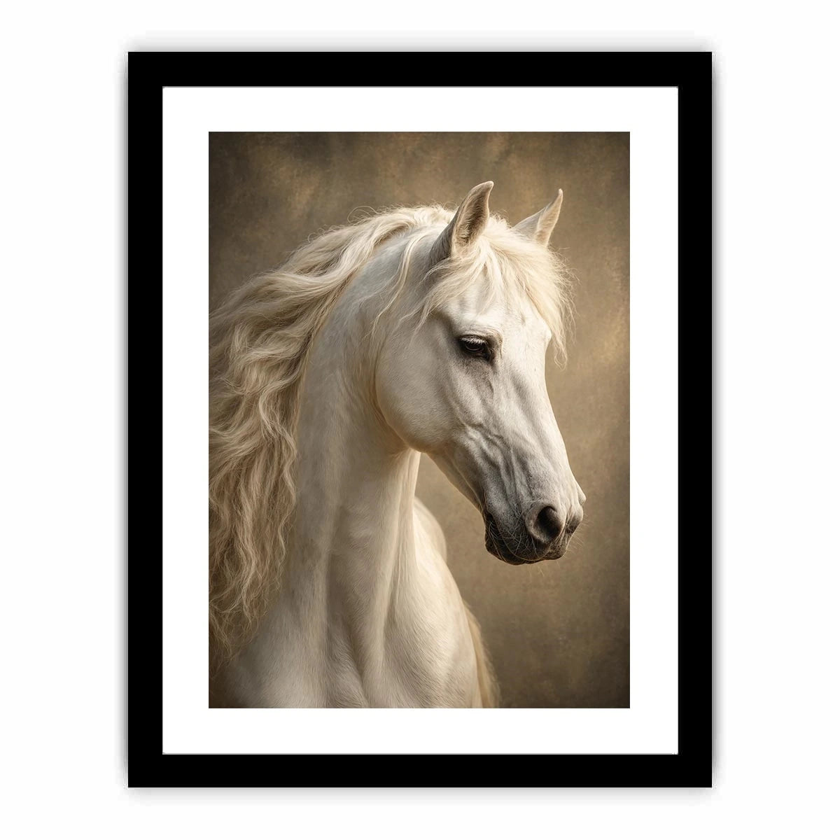 white horse portrait neutral tones elegant animal wall art canvas decor