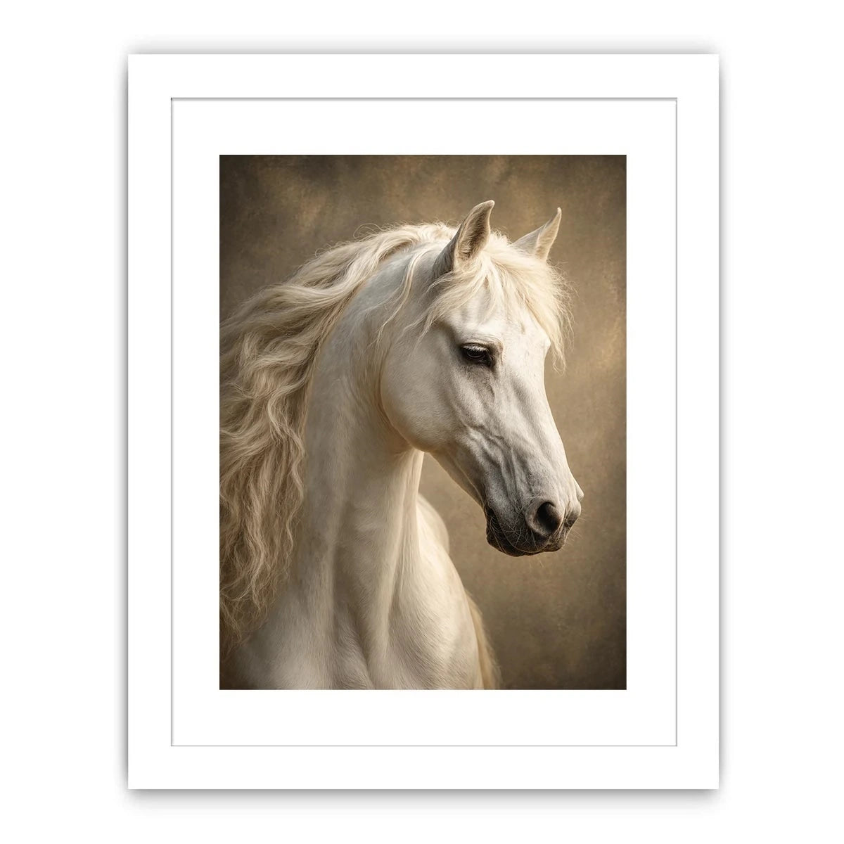 white horse portrait neutral tones elegant animal wall art canvas decor