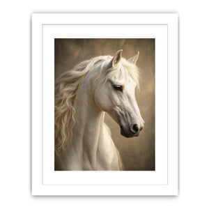 white horse portrait neutral tones elegant animal wall art canvas decor