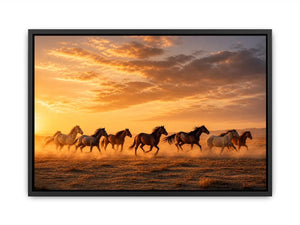 running horses herd desert sunset dust wildlife wall art canvas decor