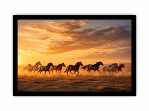 running horses herd desert sunset dust wildlife wall art canvas decor