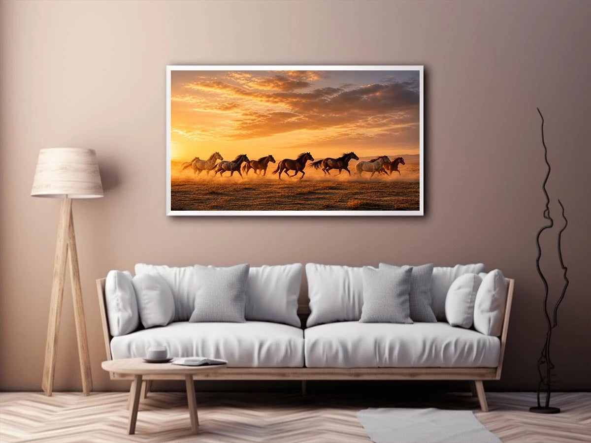 running horses herd desert sunset dust wildlife wall art canvas decor