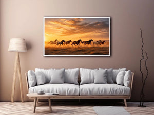running horses herd desert sunset dust wildlife wall art canvas decor