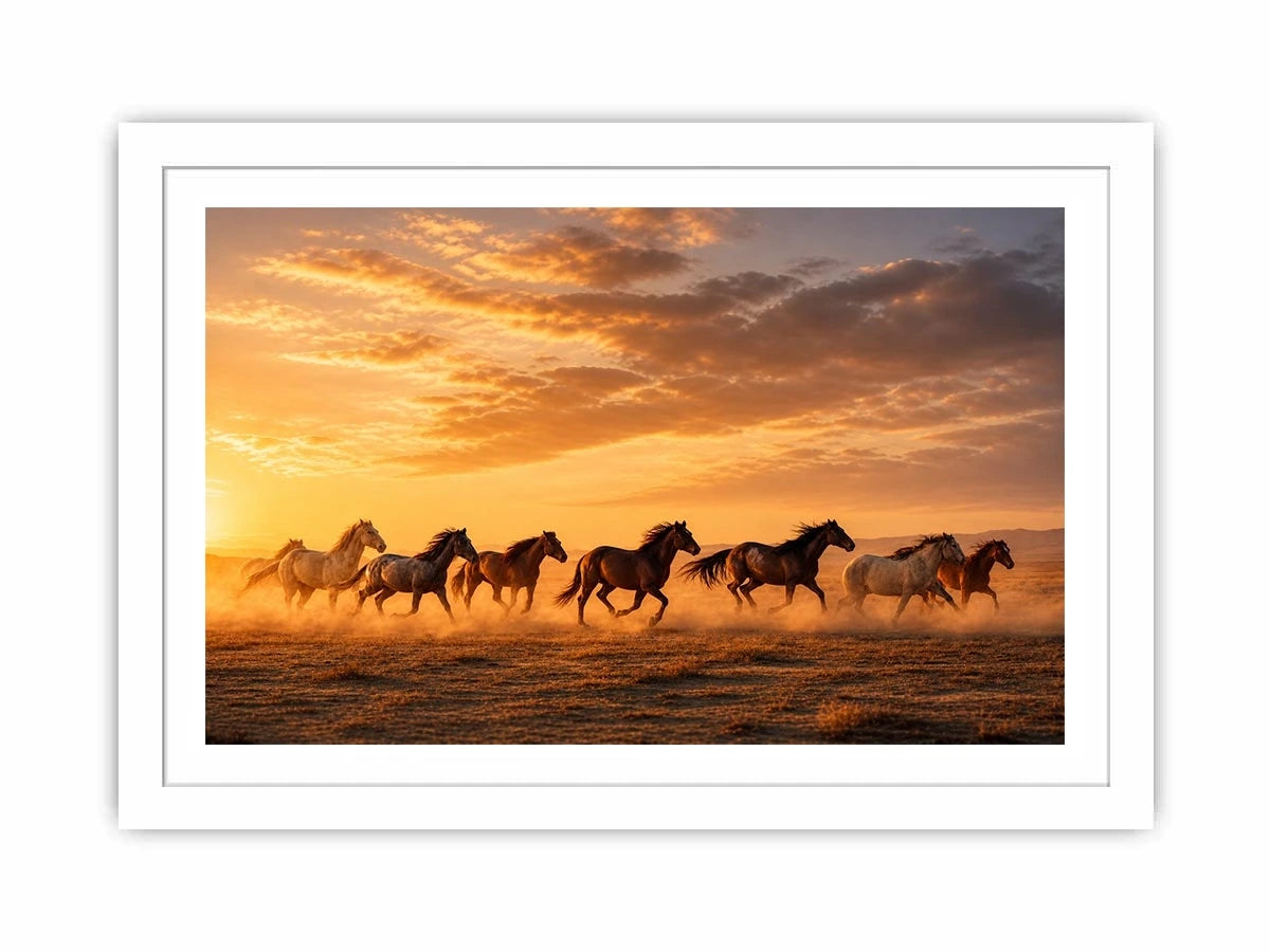 running horses herd desert sunset dust wildlife wall art canvas decor