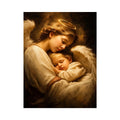 Guardian angel embracing sleeping child with warm golden light spiritual canvas wall art