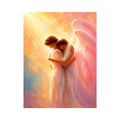 Ethereal angel embracing woman in radiant pastel light spiritual canvas wall art