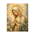 Heavenly Grace Madonna wall art featuring Virgin Mary praying with gold halo stars and floral details in luxury renaissance religious canvas style
