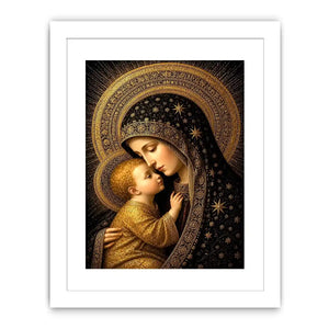 Madonna and Child wall art with golden halos black and gold religious canvas print