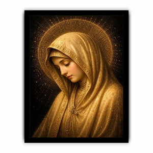 Golden Virgin Mary wall art with radiant halo luxury renaissance religious canvas print