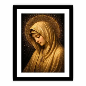 Golden Virgin Mary wall art with radiant halo luxury renaissance religious canvas print