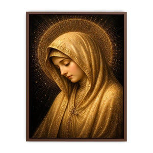 Golden Virgin Mary wall art with radiant halo luxury renaissance religious canvas print
