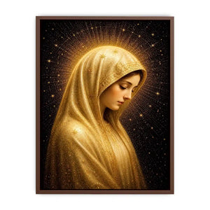 Virgin Mary celestial wall art with glowing golden halo luxury religious canvas print