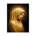 Virgin Mary celestial wall art with glowing golden halo luxury religious canvas print