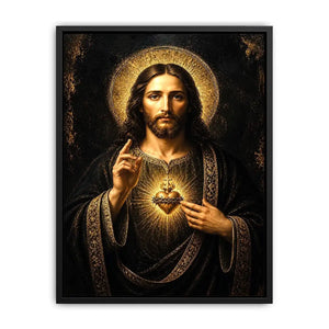 Sacred Heart Jesus black and gold wall art luxury renaissance religious canvas print