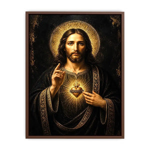Sacred Heart Jesus black and gold wall art luxury renaissance religious canvas print