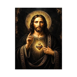 Sacred Heart Jesus black and gold wall art luxury renaissance religious canvas print