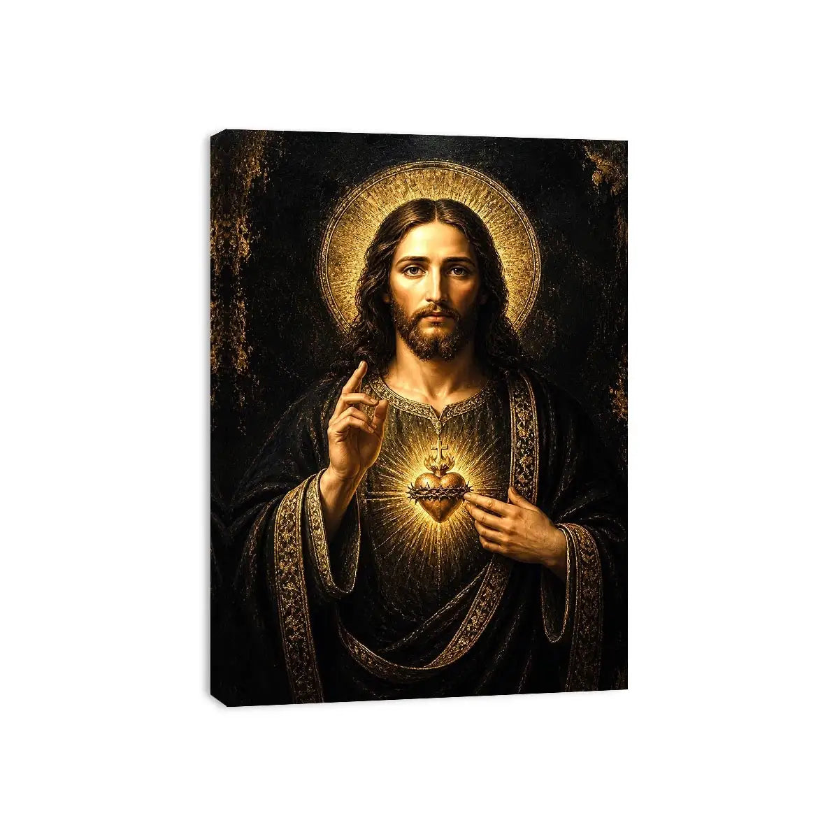 Sacred Heart Jesus black and gold wall art luxury renaissance religious canvas print