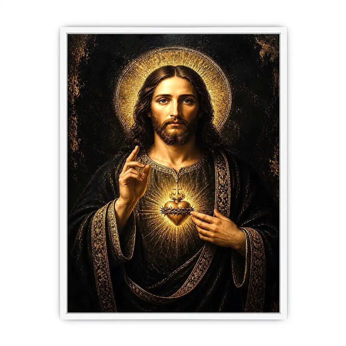 Sacred Heart Jesus black and gold wall art luxury renaissance religious canvas print