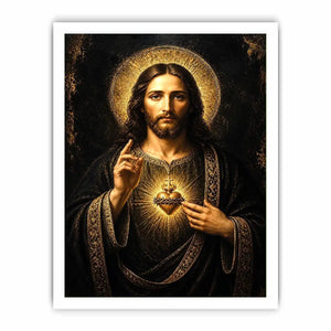 Sacred Heart Jesus black and gold wall art luxury renaissance religious canvas print