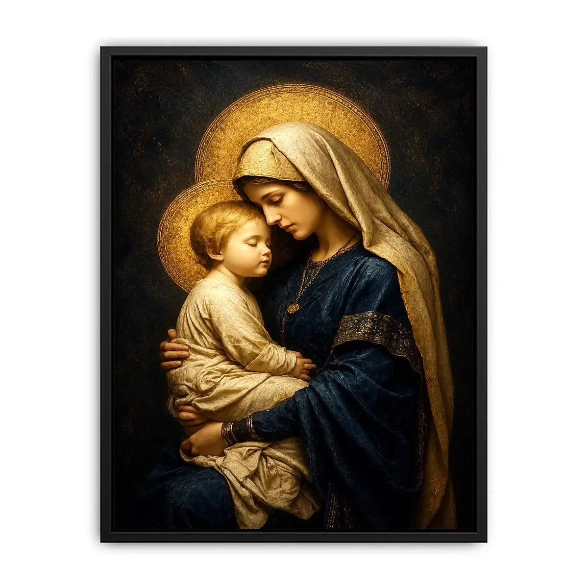 Virgin Mary and Child wall art with golden halo luxury renaissance religious canvas print