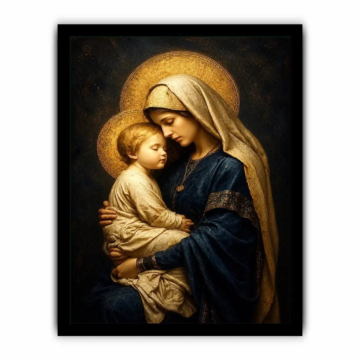 Virgin Mary and Child wall art with golden halo luxury renaissance religious canvas print