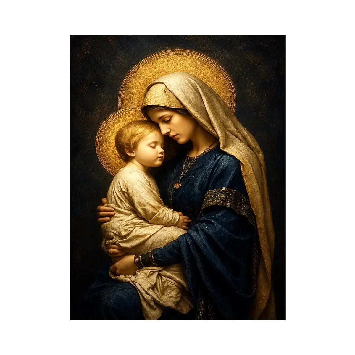 Virgin Mary and Child wall art with golden halo luxury renaissance religious canvas print