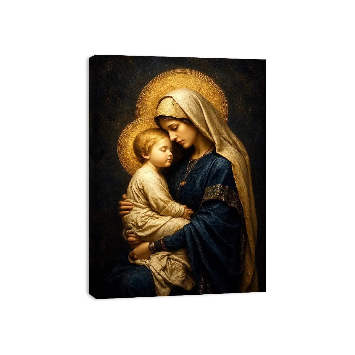 Virgin Mary and Child wall art with golden halo luxury renaissance religious canvas print