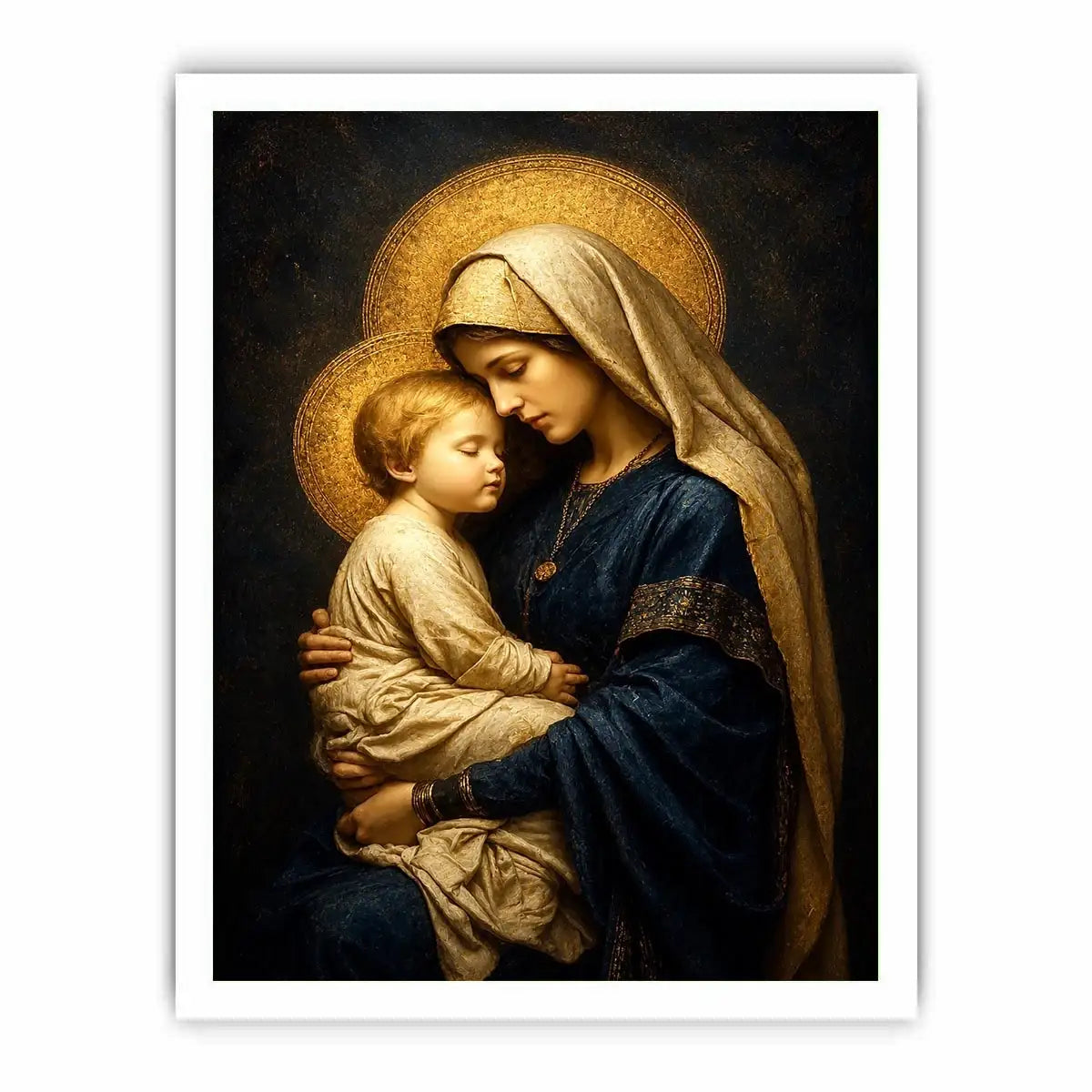 Virgin Mary and Child wall art with golden halo luxury renaissance religious canvas print