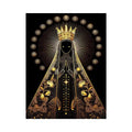 Black and gold Virgin Mary celestial wall art with radiant halo and sacred luxury religious illustration canvas print