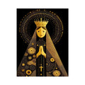 Black and gold Madonna wall art with celestial halo and crown minimalist religious canvas print