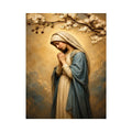 Virgin Mary praying wall art with blossoms and golden halo luxury religious canvas print