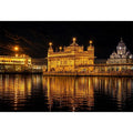 Golden Temple night wall art with glowing Harmandir Sahib reflection in sacred water luxury canvas print