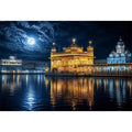 Moonlit Golden Temple wall art with glowing Harmandir Sahib reflections under full moon luxury canvas print