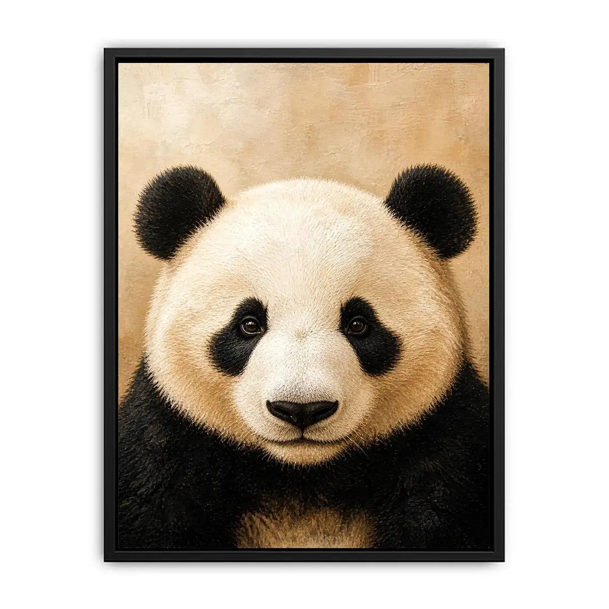 Cute panda portrait wall art canvas print with textured neutral modern animal artwork for serene luxury home decor