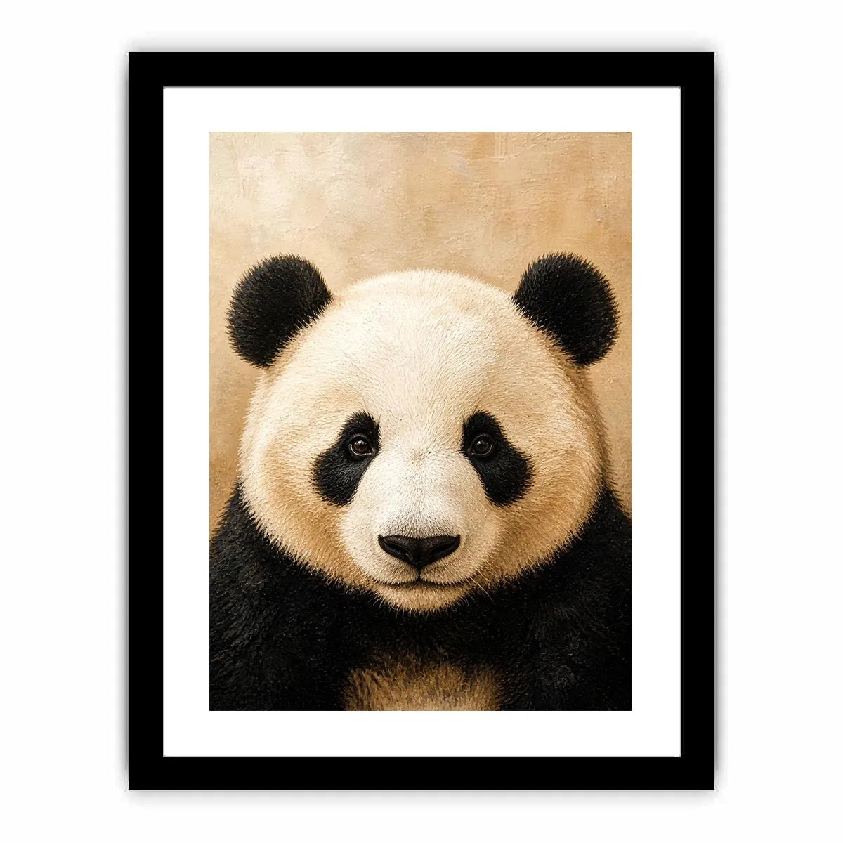 Cute panda portrait wall art canvas print with textured neutral modern animal artwork for serene luxury home decor