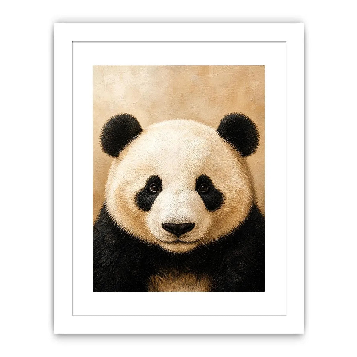 Cute panda portrait wall art canvas print with textured neutral modern animal artwork for serene luxury home decor