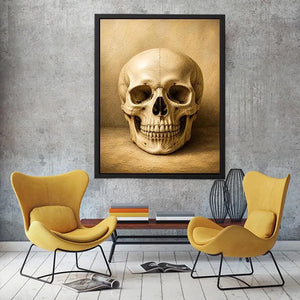 Vintage skull wall art canvas print with neutral gothic anatomy illustration for dark academia and modern luxury decor