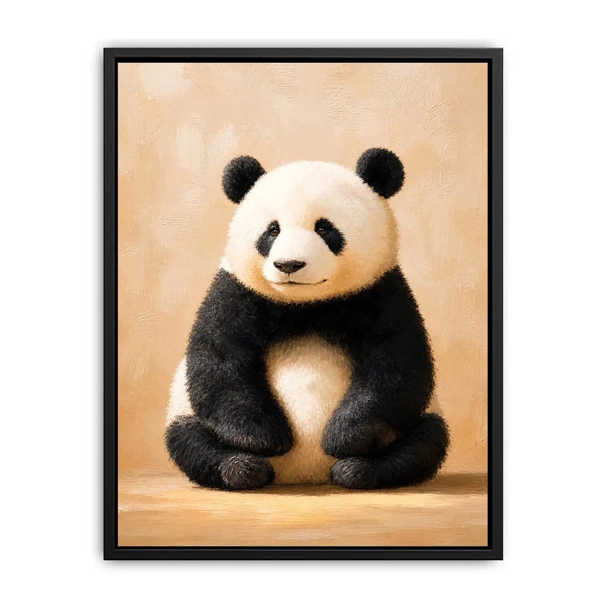 Cute panda wall art canvas print with neutral beige tones and minimalist wildlife painting for cozy modern home decor