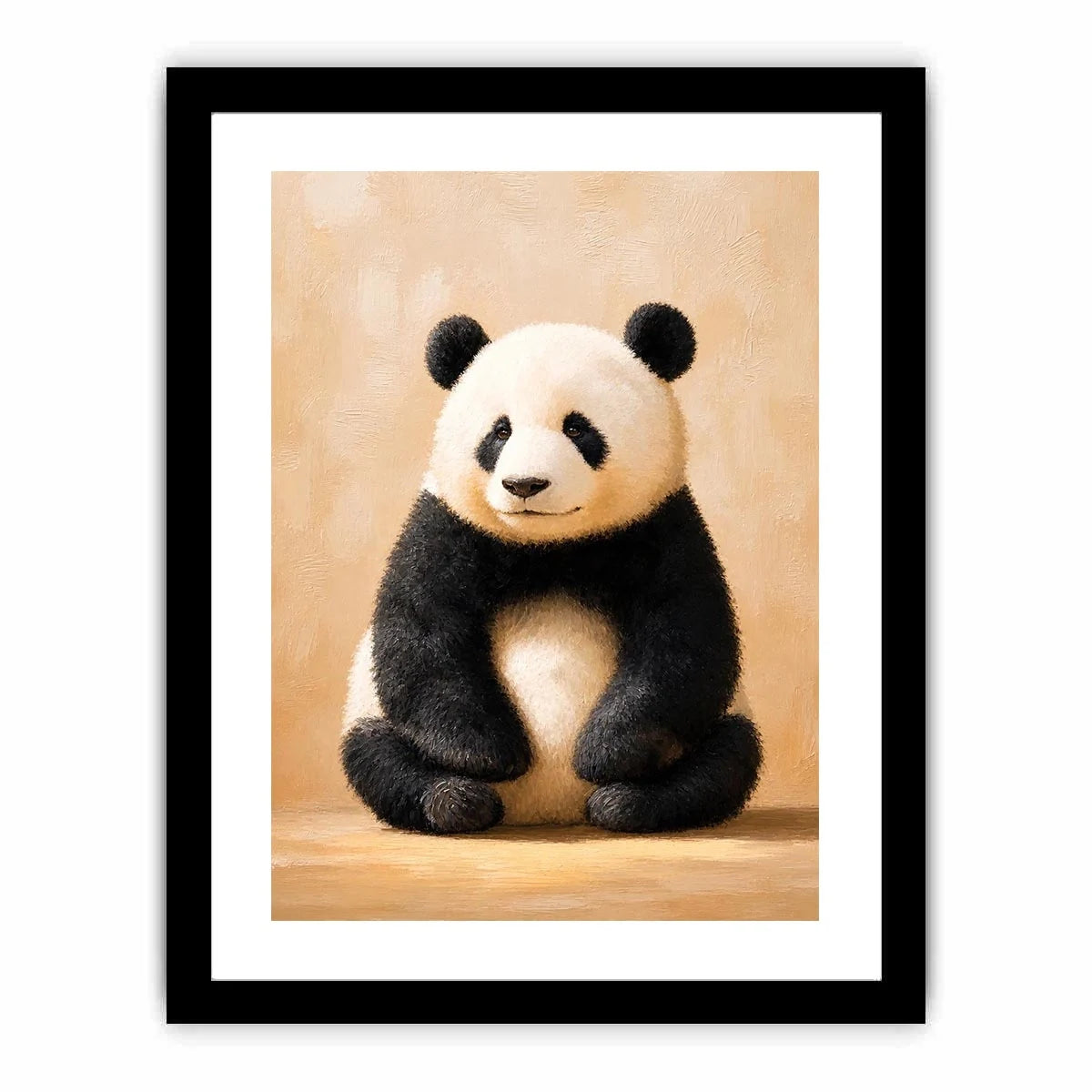Cute panda wall art canvas print with neutral beige tones and minimalist wildlife painting for cozy modern home decor