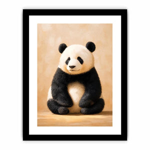 Cute panda wall art canvas print with neutral beige tones and minimalist wildlife painting for cozy modern home decor