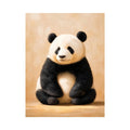 Cute panda wall art canvas print with neutral beige tones and minimalist wildlife painting for cozy modern home decor