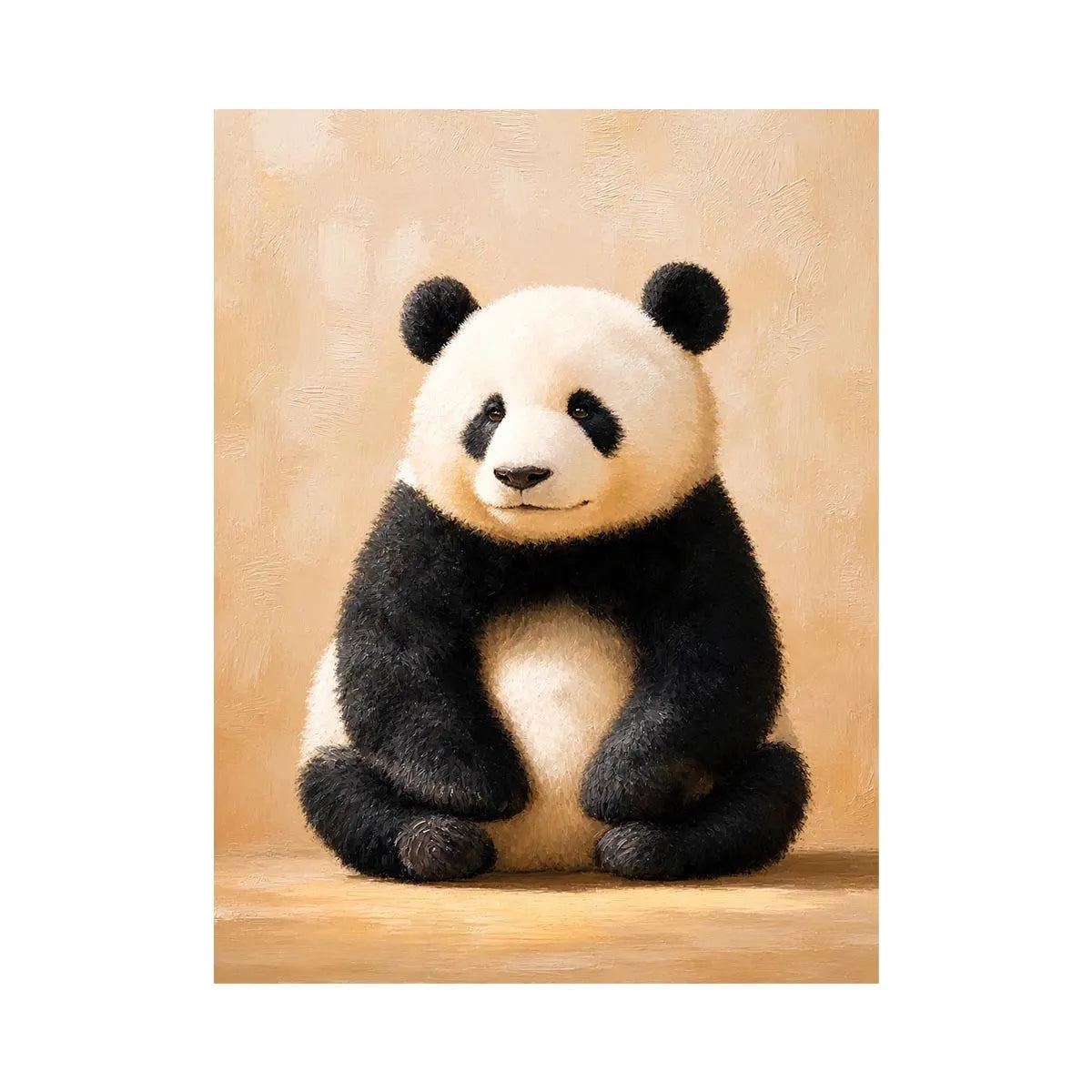 Cute panda wall art canvas print with neutral beige tones and minimalist wildlife painting for cozy modern home decor