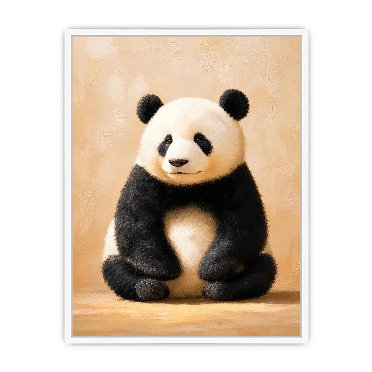 Cute panda wall art canvas print with neutral beige tones and minimalist wildlife painting for cozy modern home decor