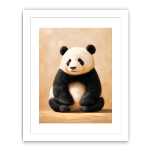 Cute panda wall art canvas print with neutral beige tones and minimalist wildlife painting for cozy modern home decor