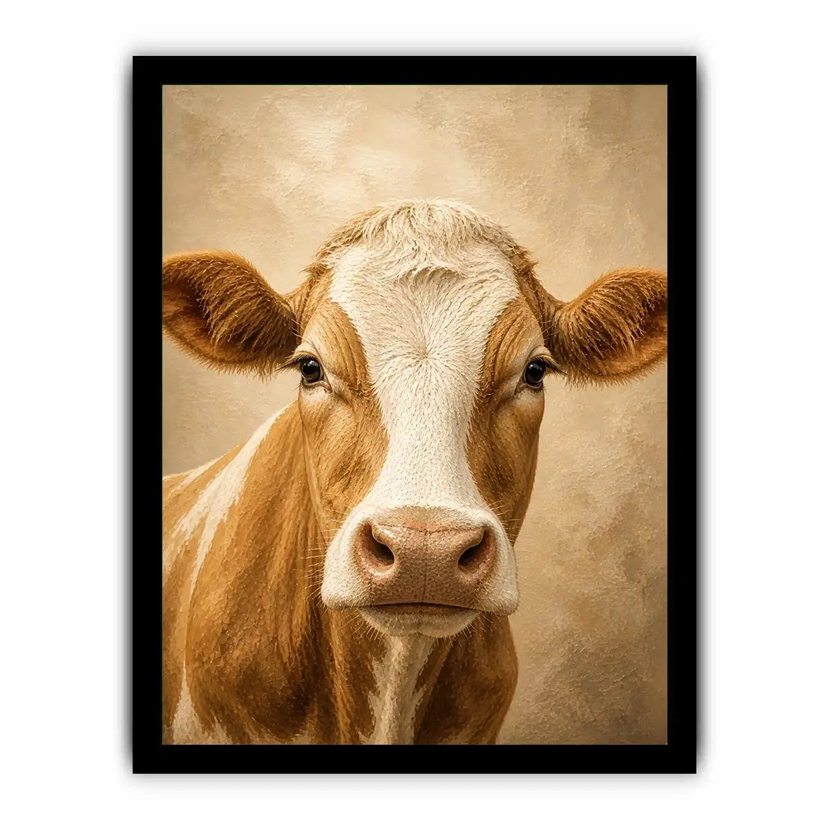 Rustic cow wall art canvas print with neutral farmhouse animal painting for cozy country home decor