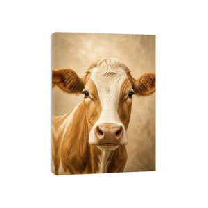 Rustic cow wall art canvas print with neutral farmhouse animal painting for cozy country home decor