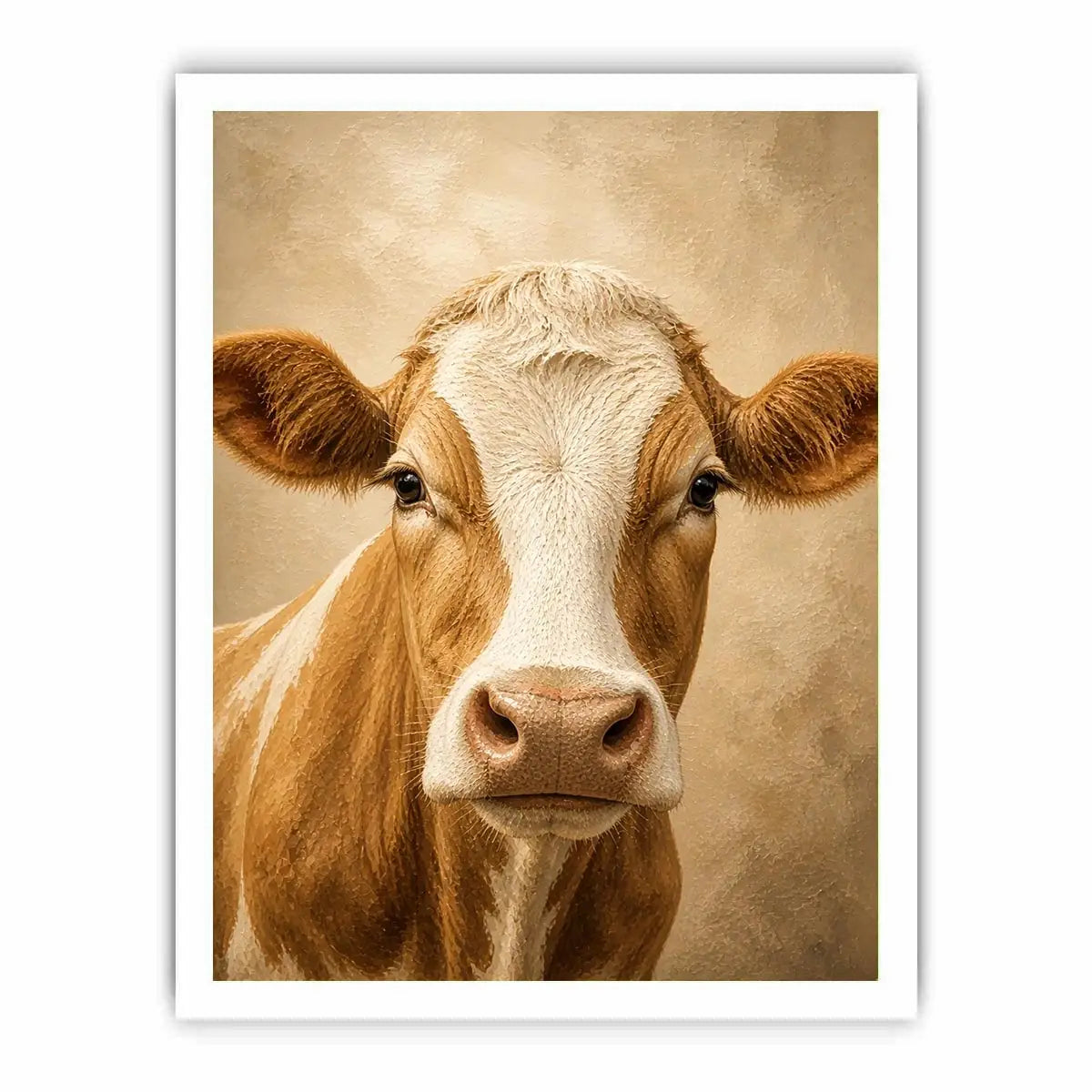 Rustic cow wall art canvas print with neutral farmhouse animal painting for cozy country home decor