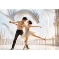 Fantasy dragon ballet wall art with dancing couple, elegant dragon canvas print, romantic fantasy painting for luxury home decor