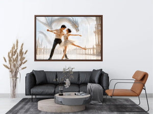 Fantasy dragon ballet wall art with dancing couple, elegant dragon canvas print, romantic fantasy painting for luxury home decor