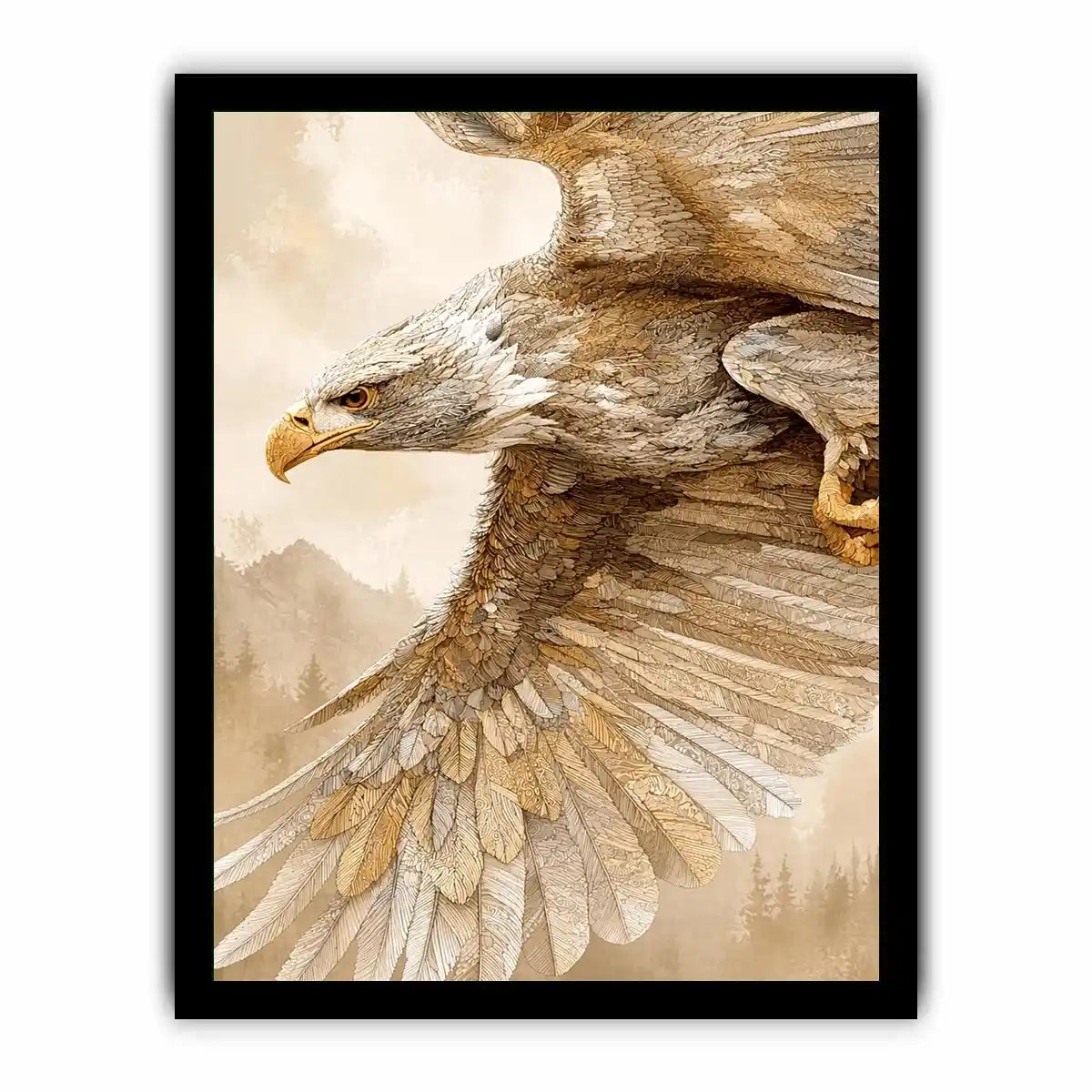 Majestic eagle wall art with intricate feather detail, warm neutral tones, and elegant contemporary nature inspired luxury canvas artwork